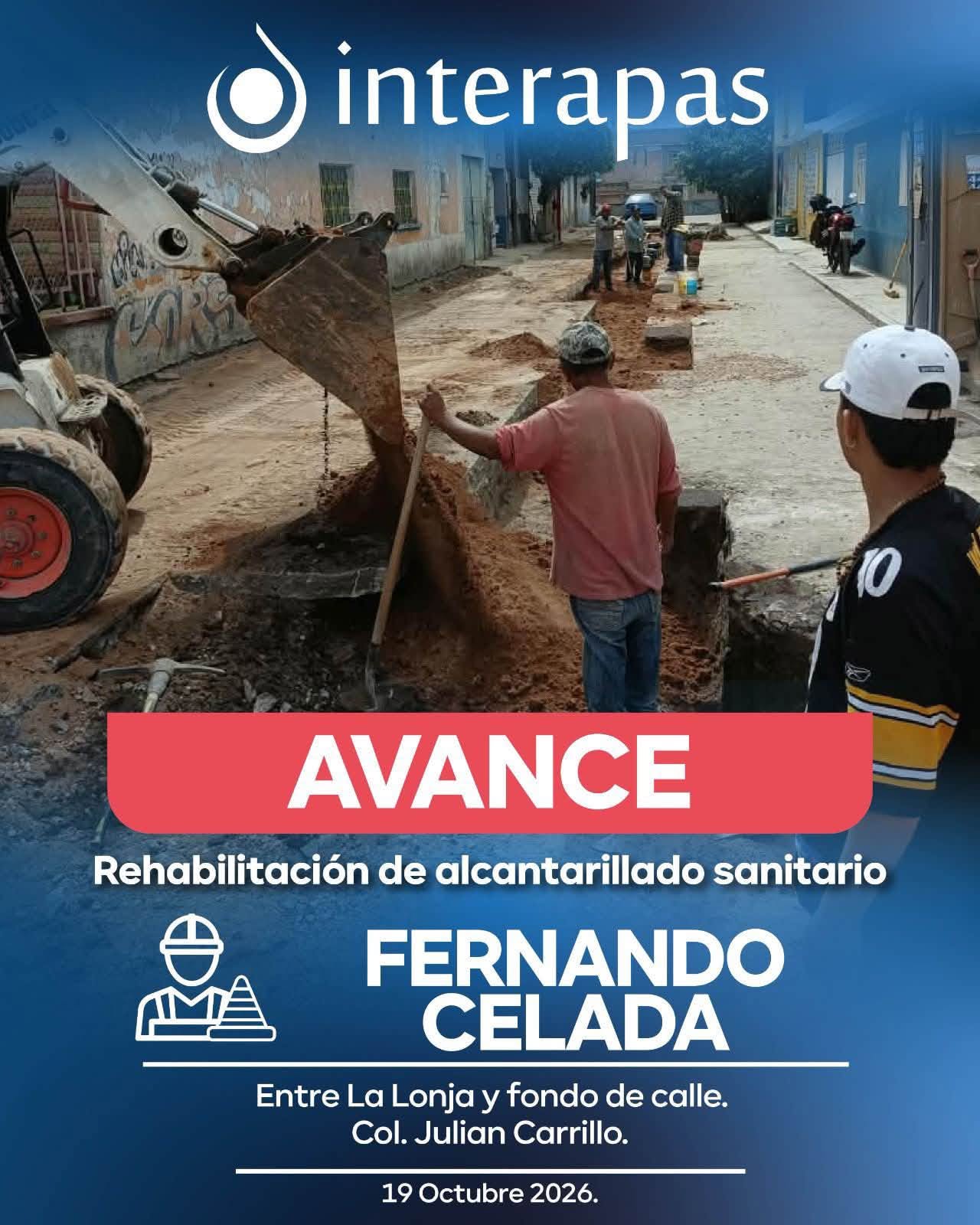 Continúan obras sanitarias de Interapas en seis colonias