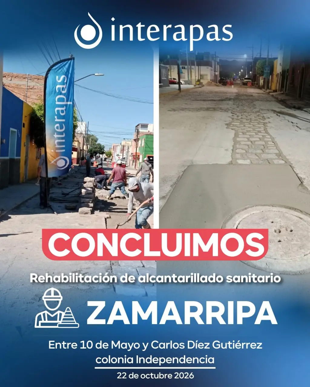 Entrega Interapas nuevo drenaje en la calle Zamarripa