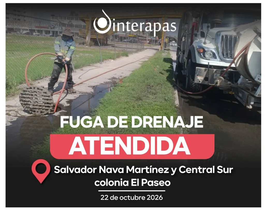Interapas resuelve fuga de drenaje en Salvador Nava