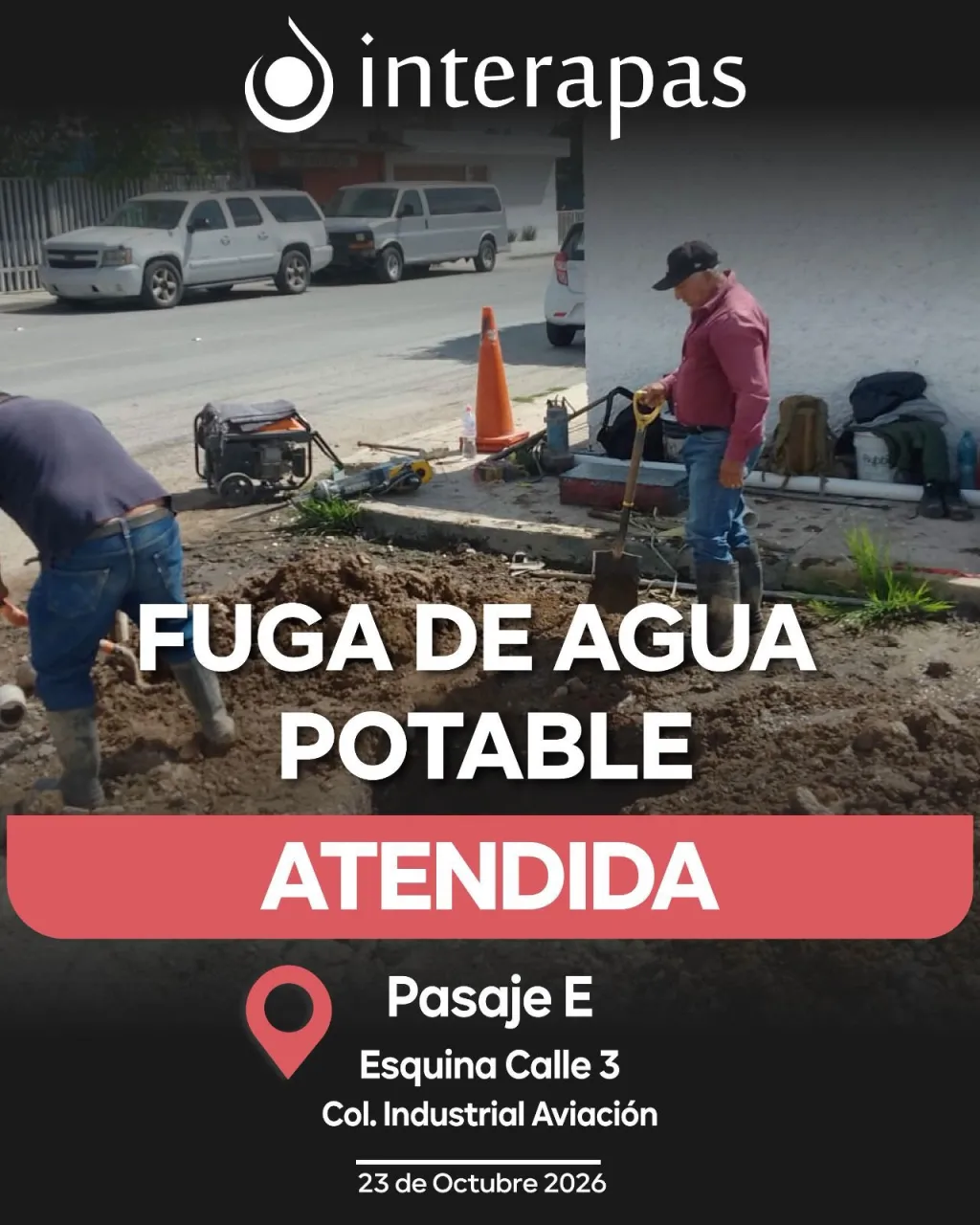 Interapas actúa contra fugas de agua en Industrial Aviación