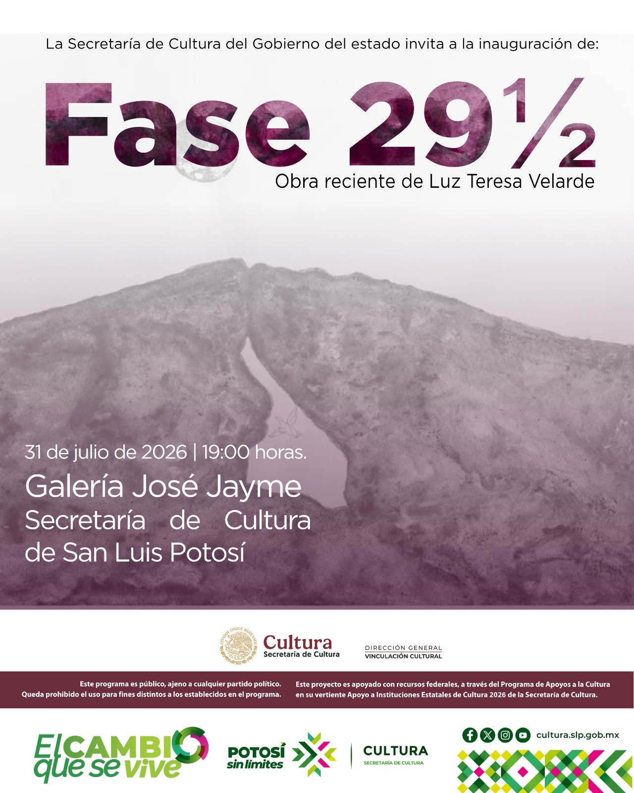 SECULT INVITA A LA INAUGURACIÓN DE LA EXPOSICIÓN «FASE 29 ½», DE LUZ TERESA VELARDE