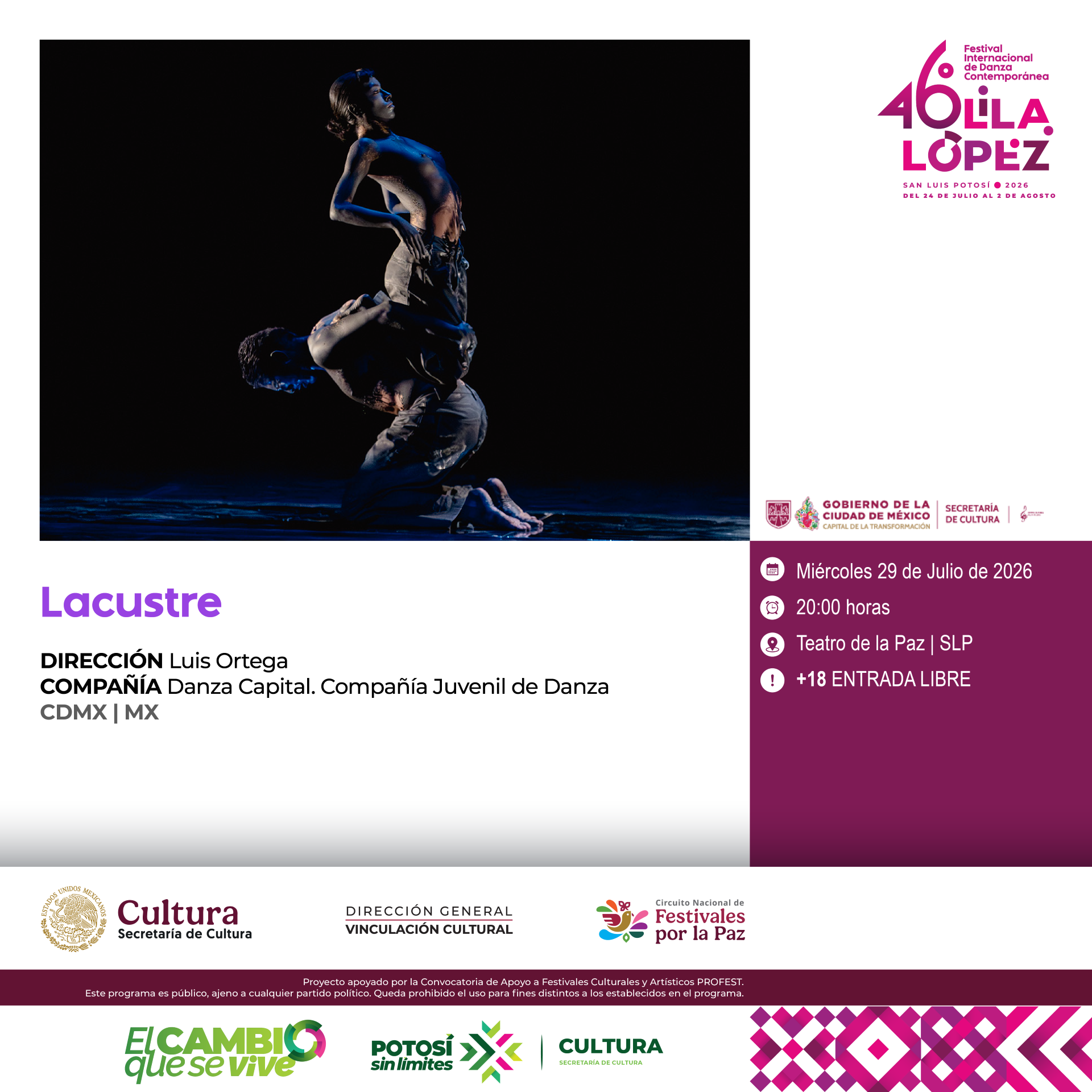 DANZA INTERNACIONAL Y TALENTO JUVENIL LLEGAN ESTE MIÉRCOLES AL FESTIVAL LILA LÓPEZ