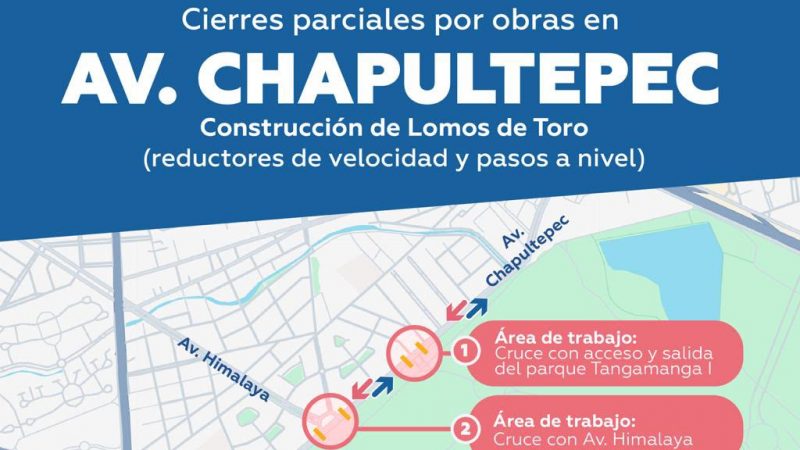 Inician trabajos para la construcción de lomos de toro en avenida Chapultepec; habrá cierres parciales durante cuatro semanas