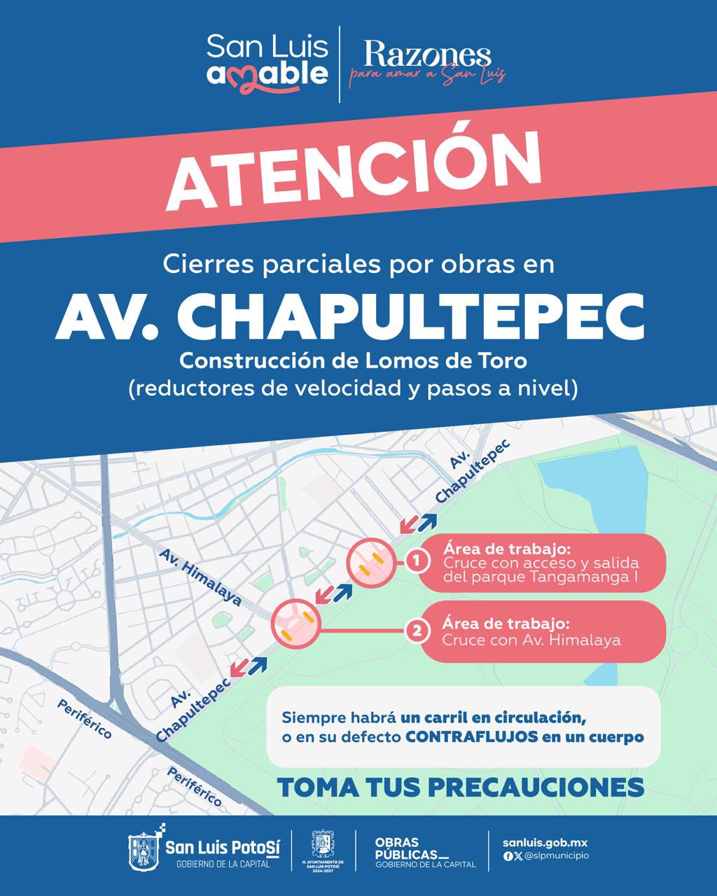 Inician trabajos para la construcción de lomos de toro en avenida Chapultepec; habrá cierres parciales durante cuatro semanas