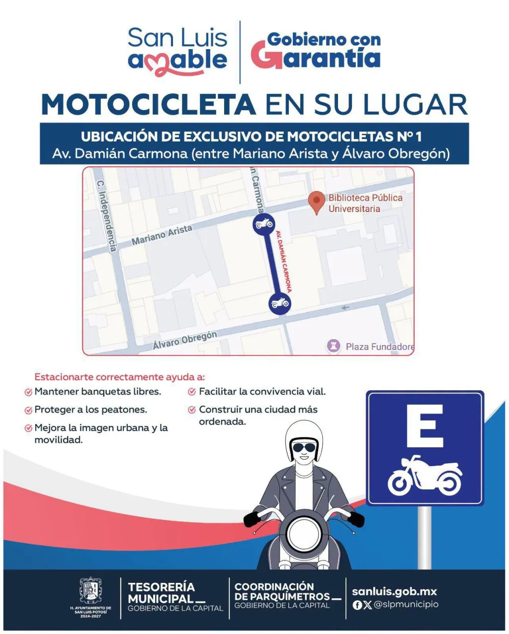 Invita Gobierno de la Capital a usar correctamente estacionamientos exclusivos para motos