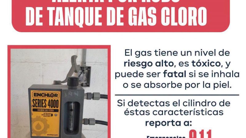 Alerta Interapas por robo de tanque de gas cloro