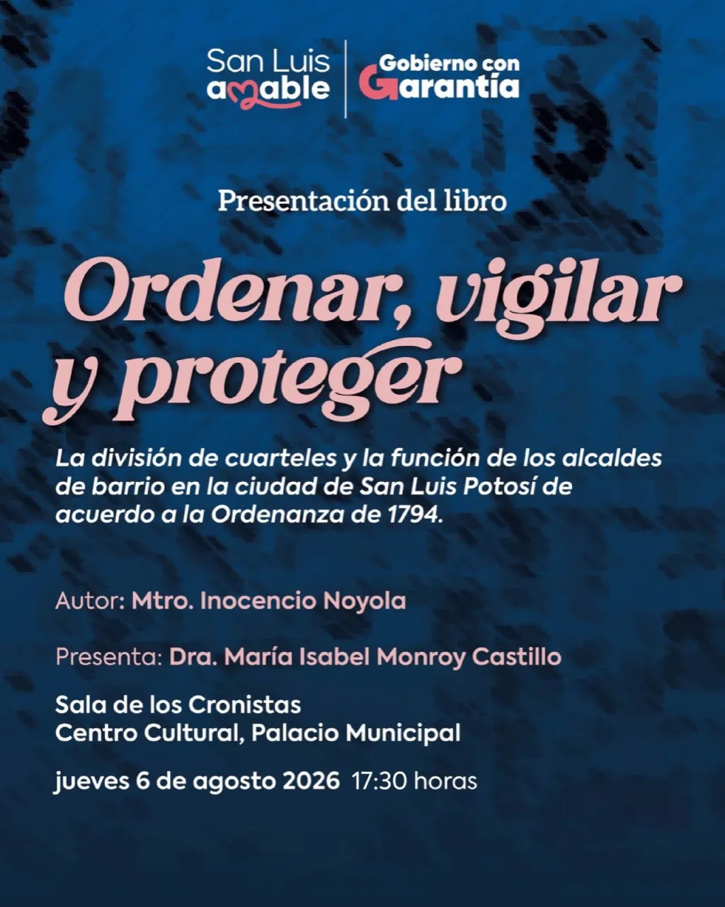 Cultura Municipal invita a una nueva edición de los Jueves Literarios con la presentación del libro Ordenar, vigilar y proteger.