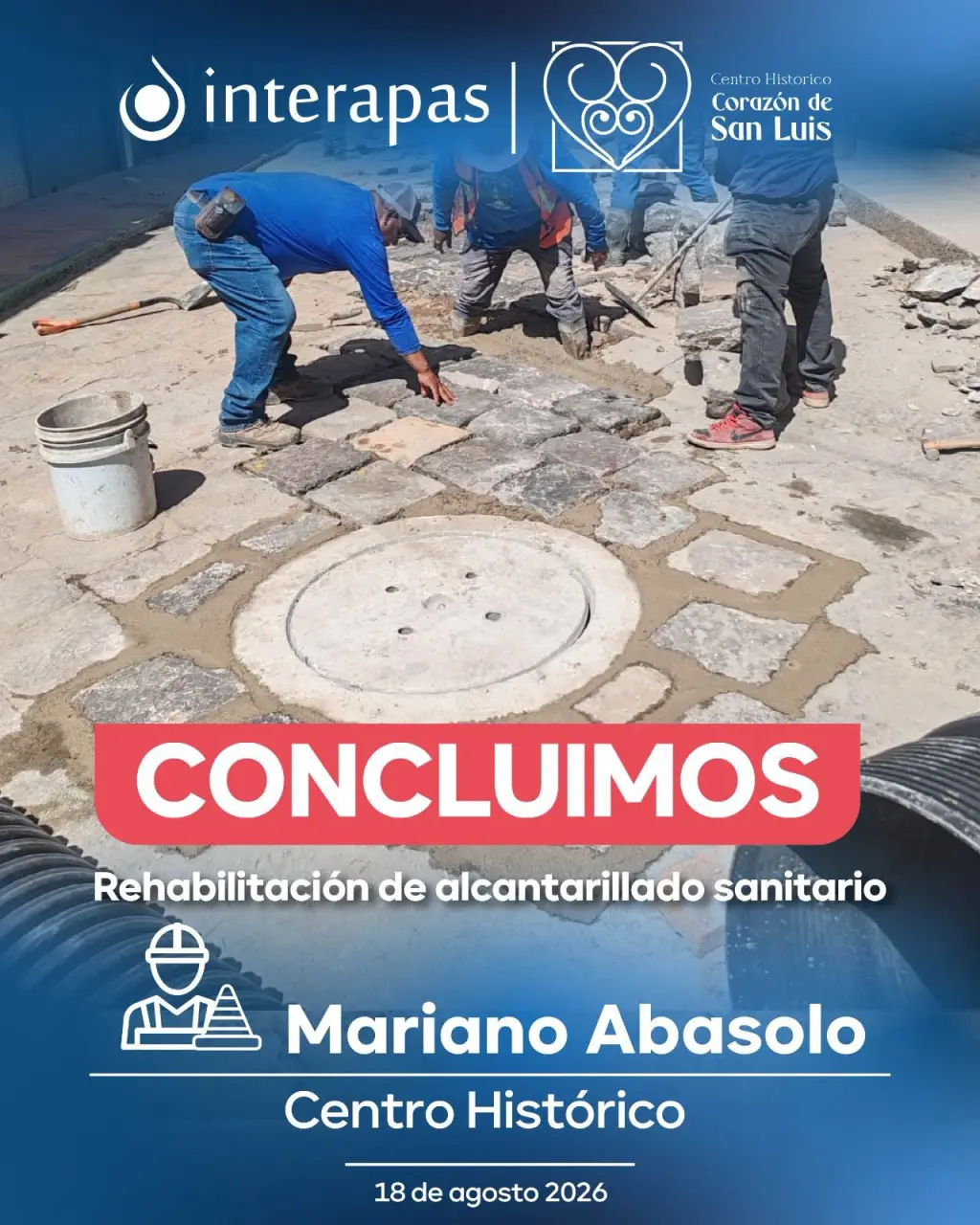 Con colocación de adoquín, INTERAPAS concluye rehabilitación de drenaje en calle Abasolo