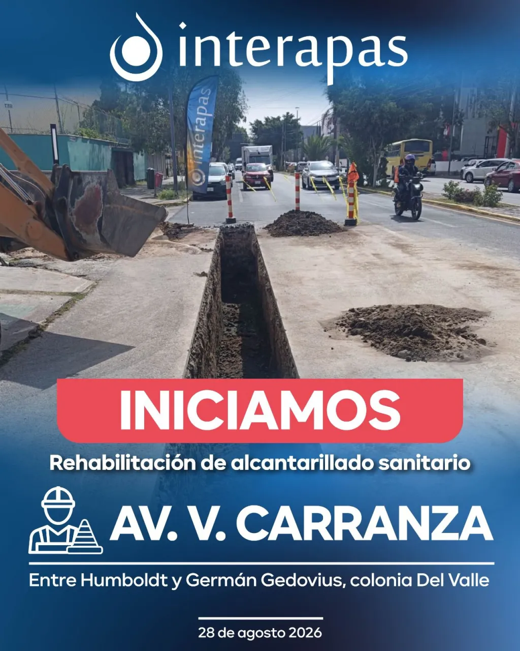 INTERAPAS da continuación a la rehabilitación sanitaria en avenida Carranza