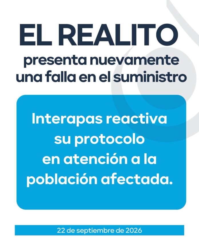 “El Realito” registra nueva falla tres días después de restablecer suministro