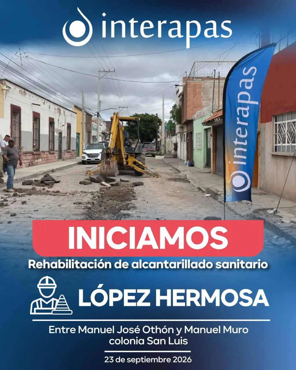 Inicia Interapas reposición de drenaje en López Hermosa